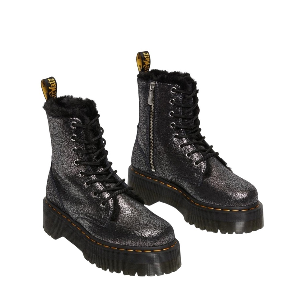 NWT Dr Martens Jadon Boot Faux Fur-Lined Leather Platform in Distressed Metallic